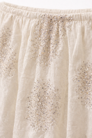 Taş İşlemeli Şifon Gömlek Etek Takım – Ekru