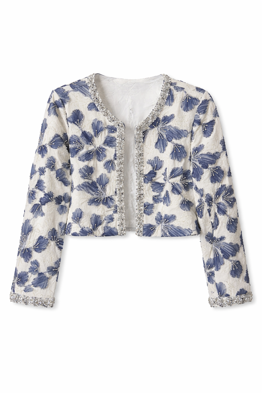 Mavi Rüya İşlemeli Crop Ceket