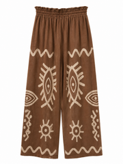Ham Keten Desenli Pantolon Camel