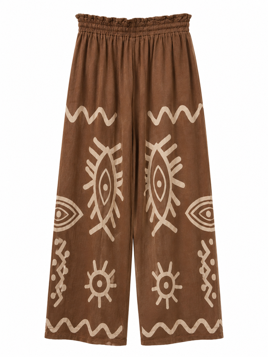 Ham Keten Desenli Pantolon Camel