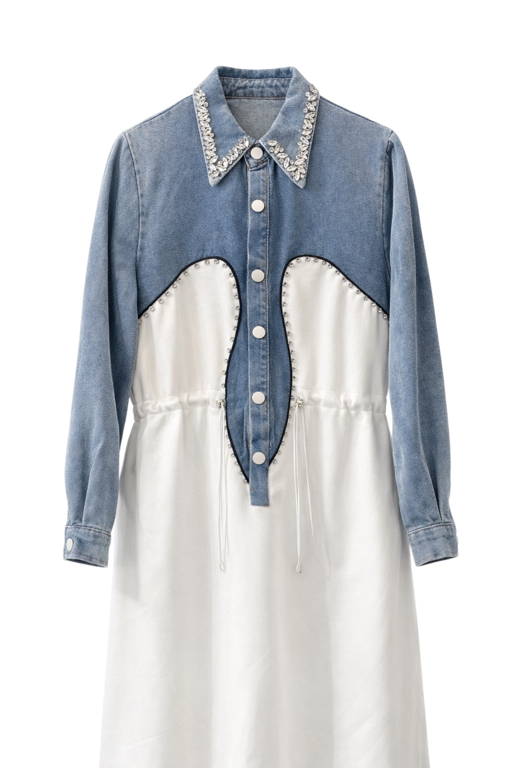Yakası Taşlı Jean Elbise