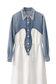 Yakası Taşlı Jean Elbise