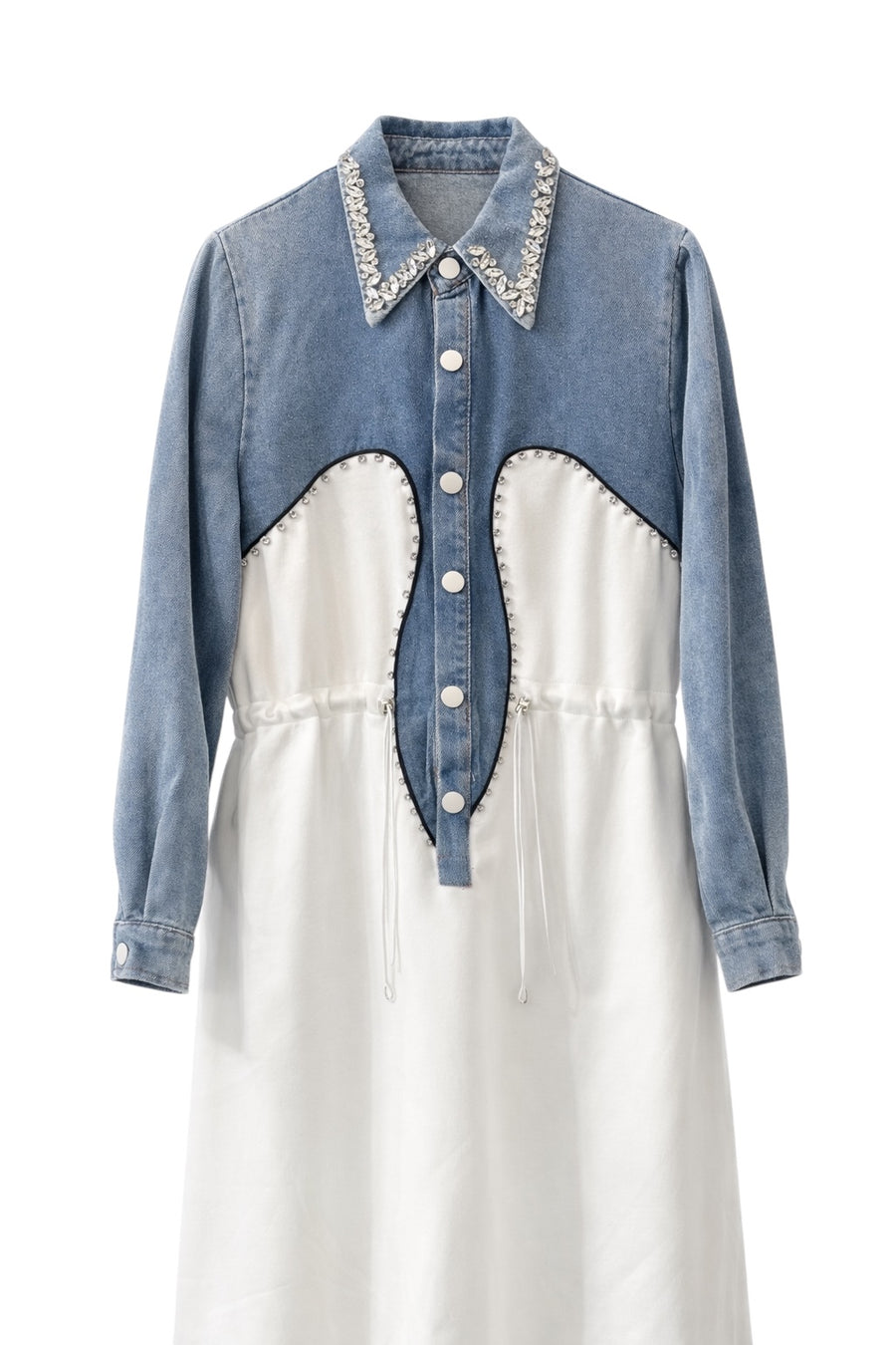 Yakası Taşlı Jean Elbise