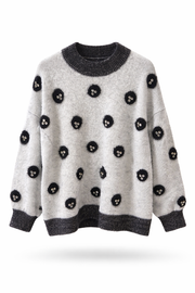 Taşlı Çiçek Detaylı Gri Triko Kazak