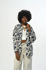 Lacivert Desenli Oversize Gömlek – 34098