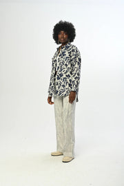 Lacivert Desenli Oversize Gömlek – 34098