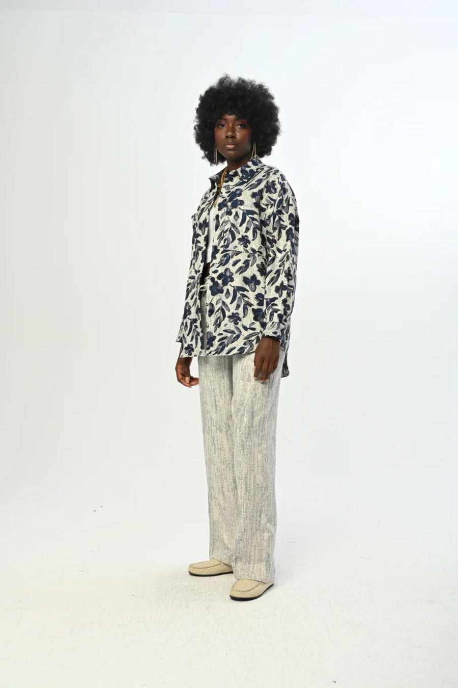 Lacivert Desenli Oversize Gömlek – 34098