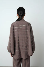 Taş İşlemeli Oversize Kadın Kimono - 34584 Kahve