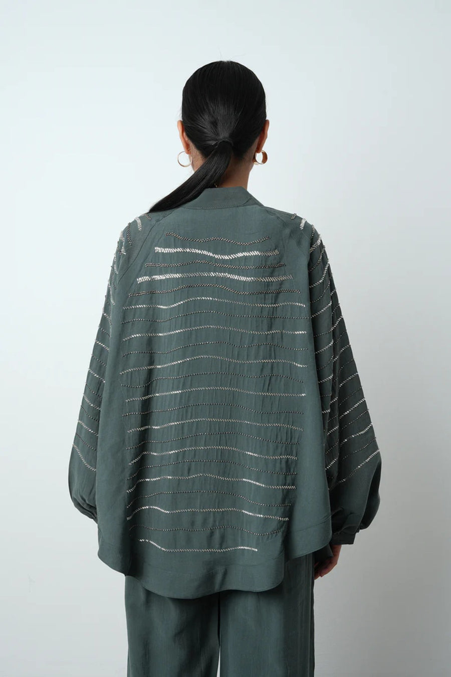 Taş İşlemeli Oversize Kadın Kimono - 34584 Kahve