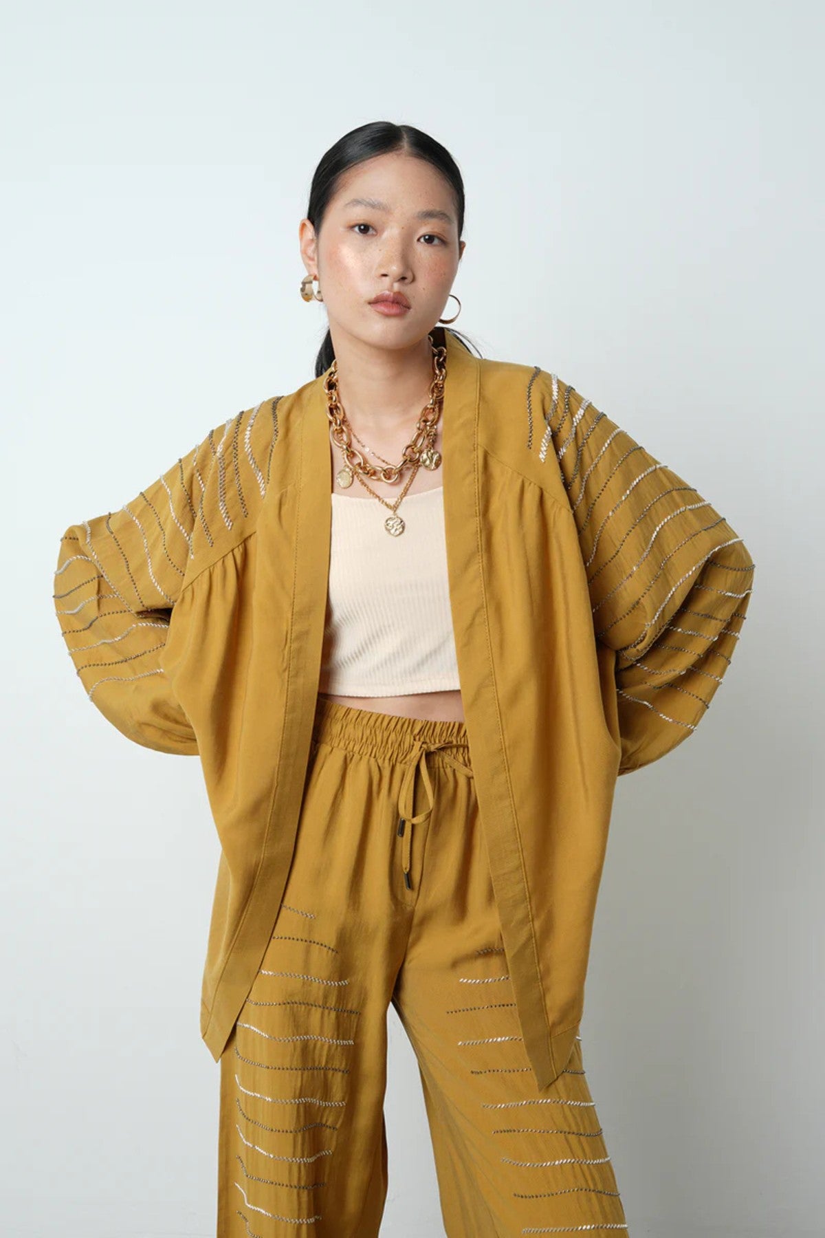 Taş İşlemeli Oversize Kadın Kimono - 34584 Kimyon