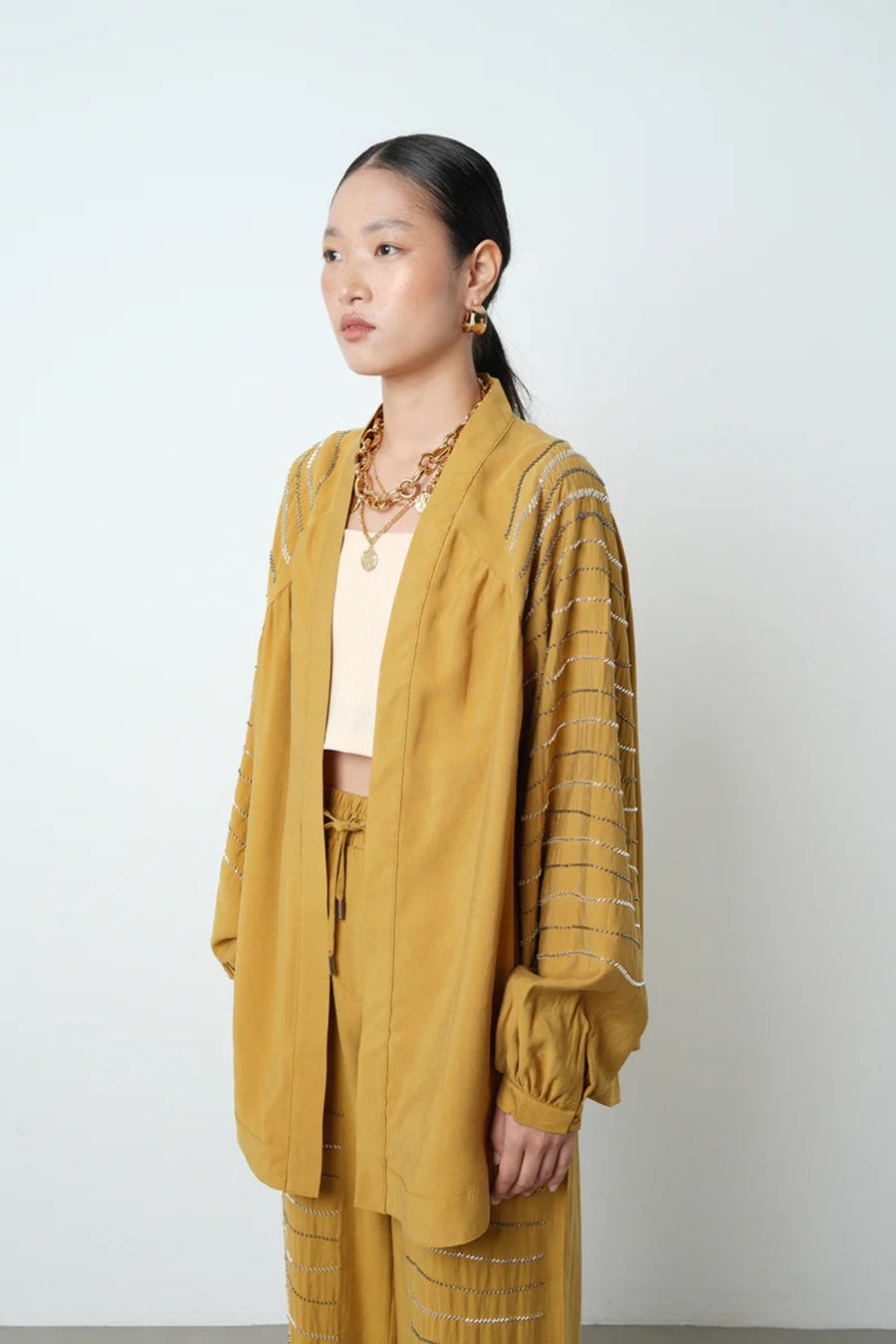 Taş İşlemeli Oversize Kadın Kimono - 34584 Kimyon