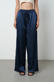 Lacivert Saten Bol Paça Kadın Pantolon - 45292