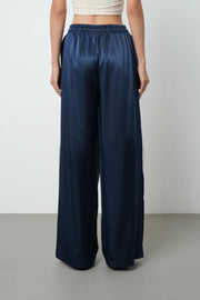 Lacivert Saten Bol Paça Kadın Pantolon - 45292