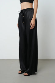 Siyah Parlak Saten Kadın Pantolon – Rahat ve Şık - 45299