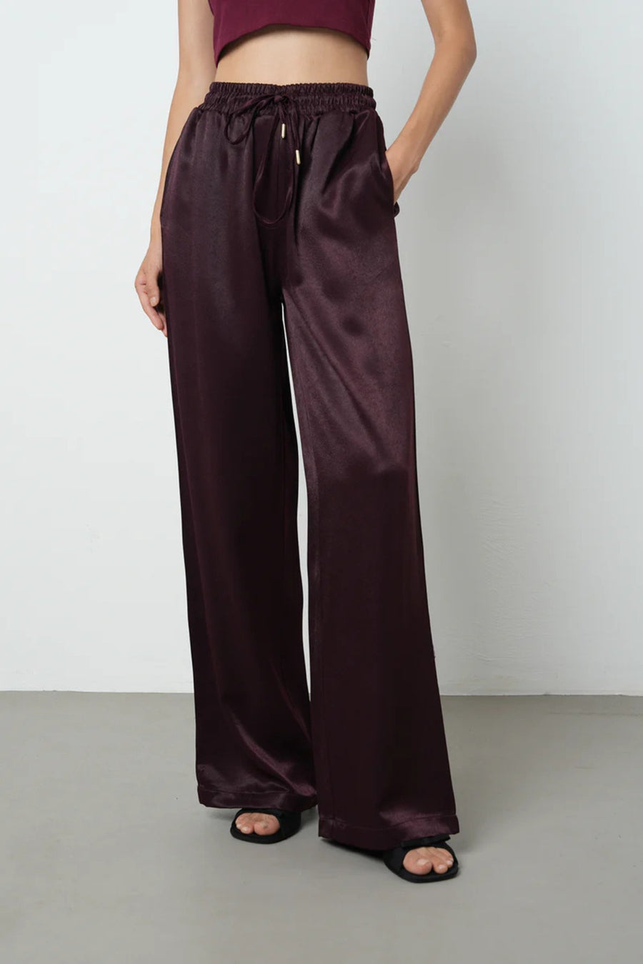 Rahat Kalıp Bol Paça Kadın Pantolon – 45248 Bordo