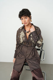 Nakışlı Boncuk İşlemeli Kahverengi Ceket – 38173