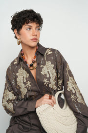 Nakışlı Boncuk İşlemeli Kahverengi Ceket – 38173