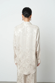 Ekru Çiçek Desenli Oversize Kadın Gömlek - 34683