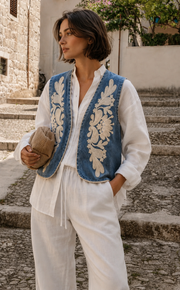Nakış Detaylı Jean Yelek