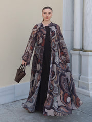 Bohem Paisley Uzun Kimono Şal Desen Kahve