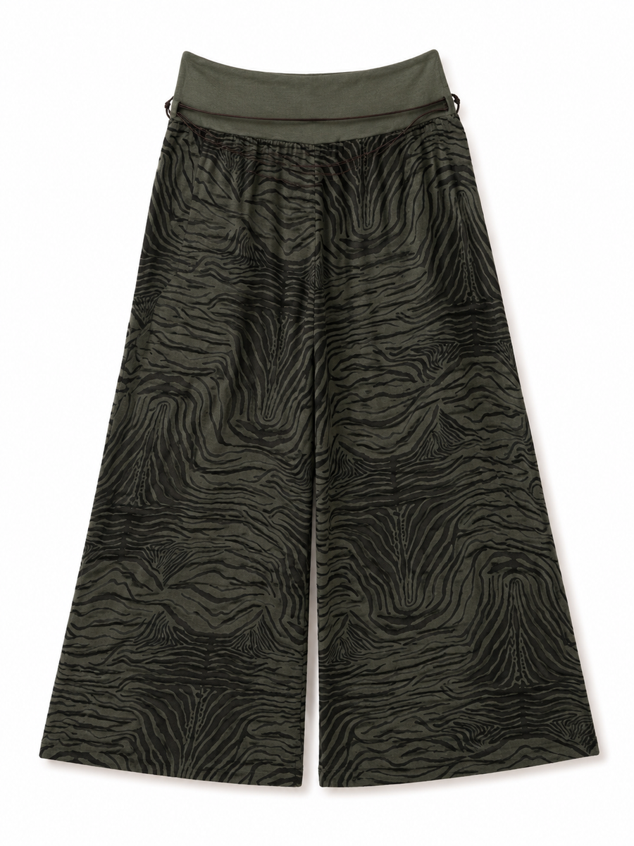 Zebra Esintili Bol Paça Pantolon Yeşil-RS265871