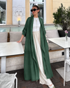 Saf Keten Uzun Kaftan Yeşil
