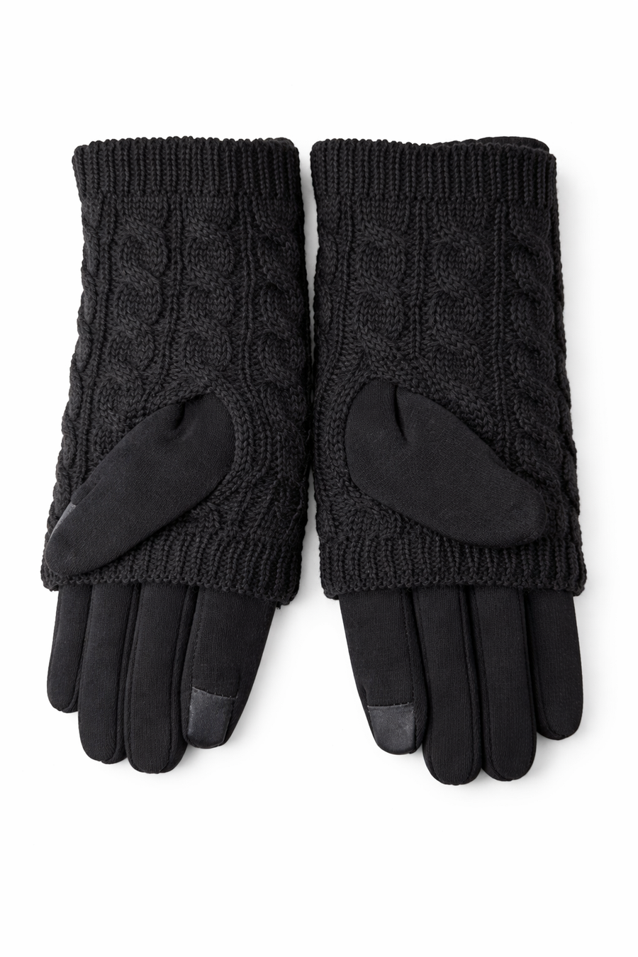 Örgü Manşetli Dokunmatik Siyah Kadın Eldiven