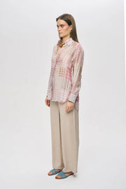 Geometrik Desenli Tencel Karışımlı Uzun Gömlek Rs34820