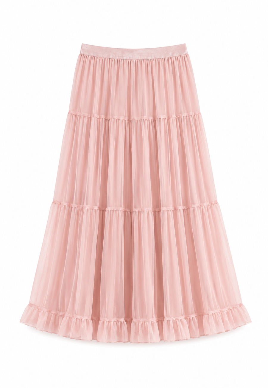 Tül Kat Kat Etek Pembe-RS26C0001