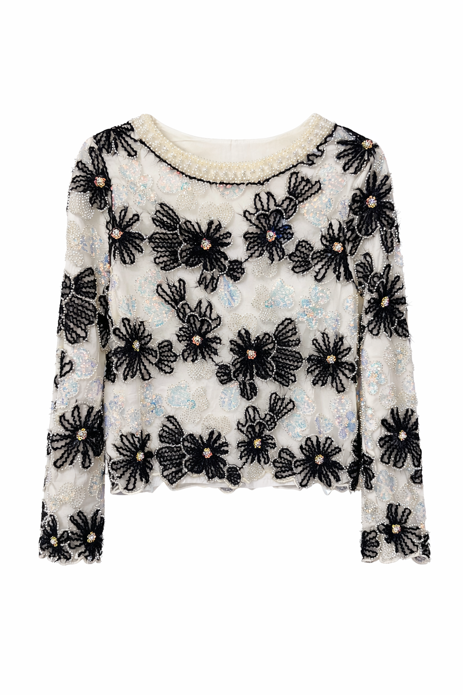 İşlemeli Özel tasarım Bluz-Beyaz