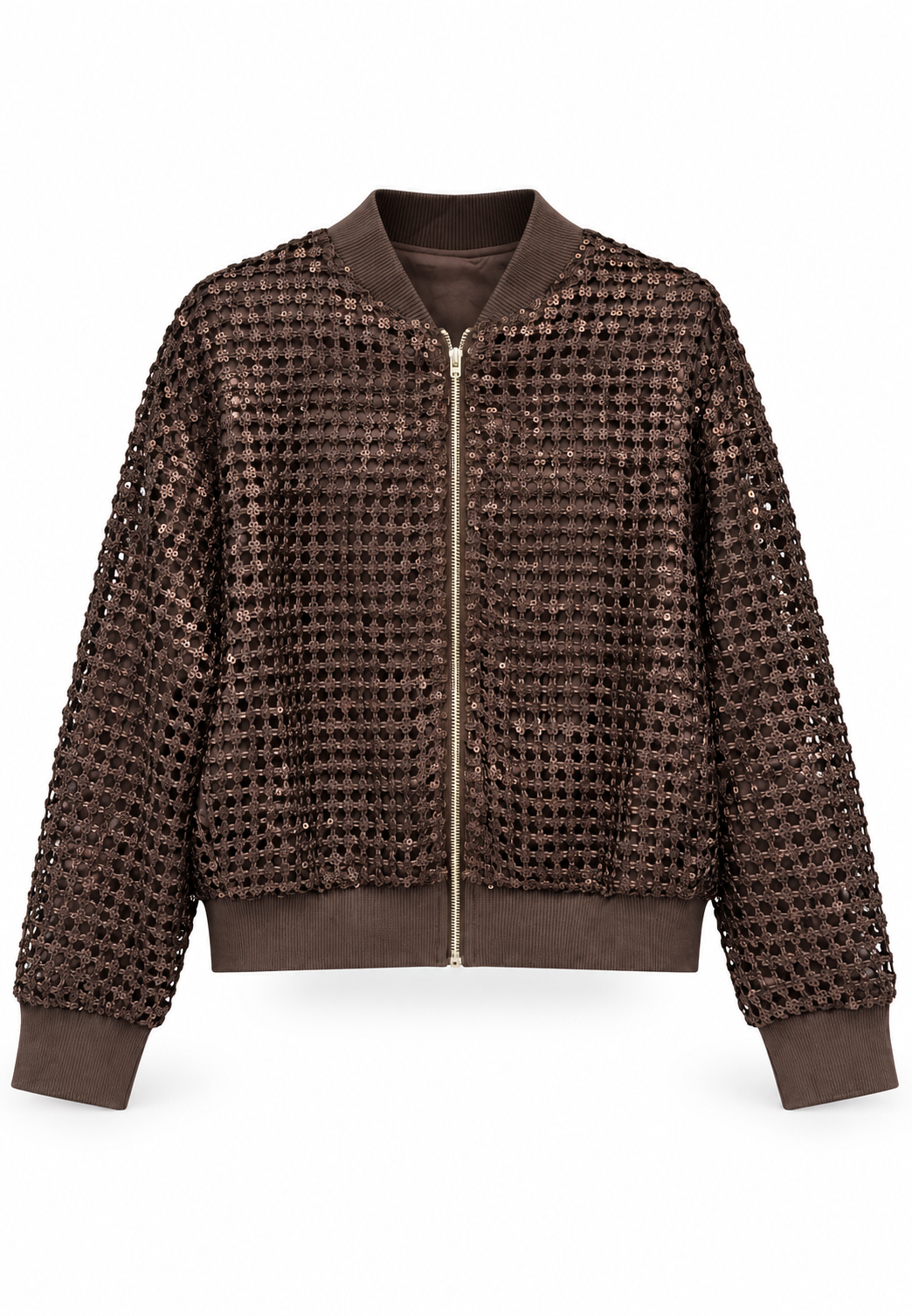 Payetli Bomber Ceket RS85203 | Kahve