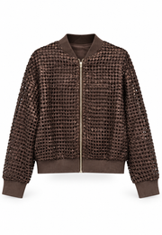 Payetli Bomber Ceket RS85203 | Kahve