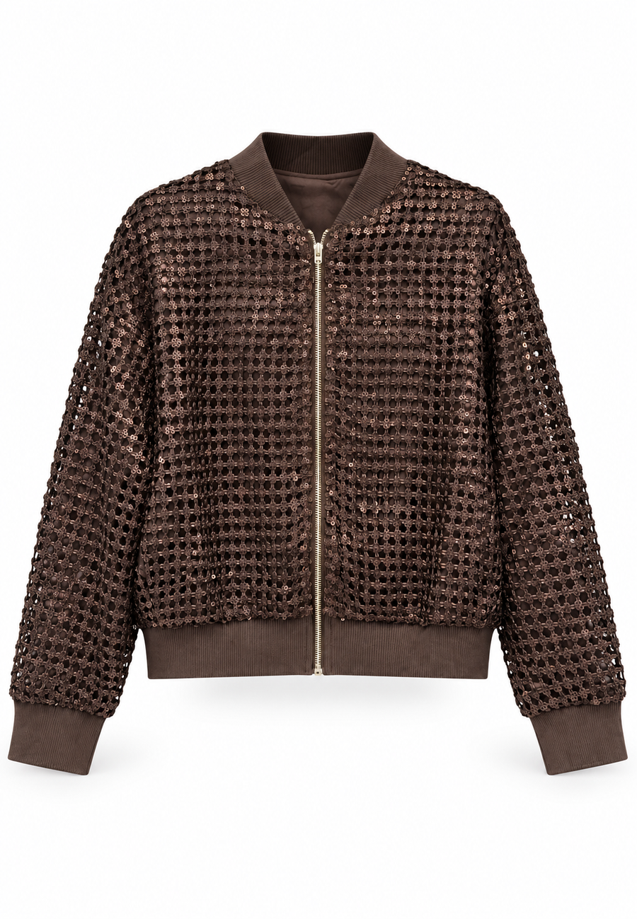 Payetli Bomber Ceket RS85203 | Kahve