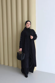 Taş İşlemeli Omuz Taşlı Hırka-Siyah