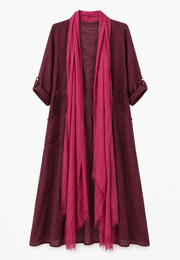 Saf Keten Uzun Kaftan Bordo