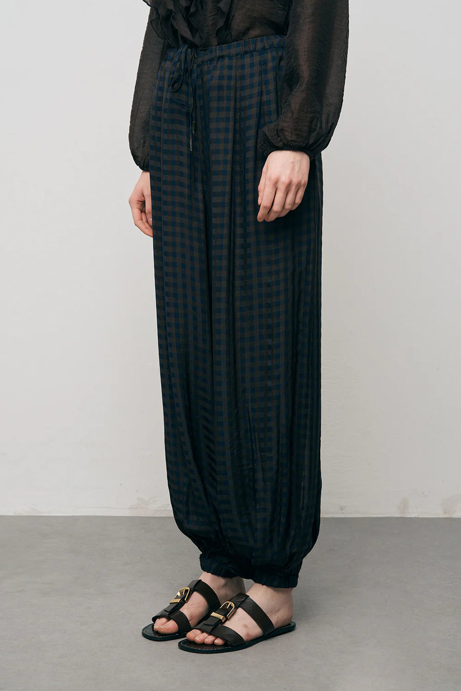 ORF-Beli ve Paçası Lastikli Ekose Desenli Şalvar Pantolon Laci