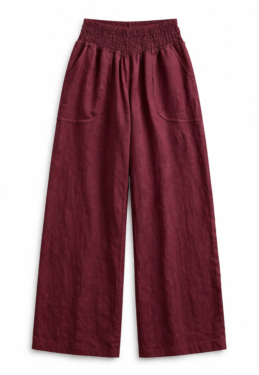 Bol Paça Keten Pantolon - Bordo