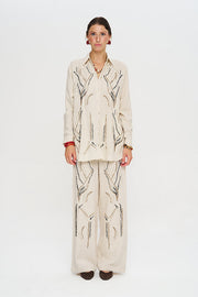 Oversize Nakışlı Keten Gömlek-RS34660
