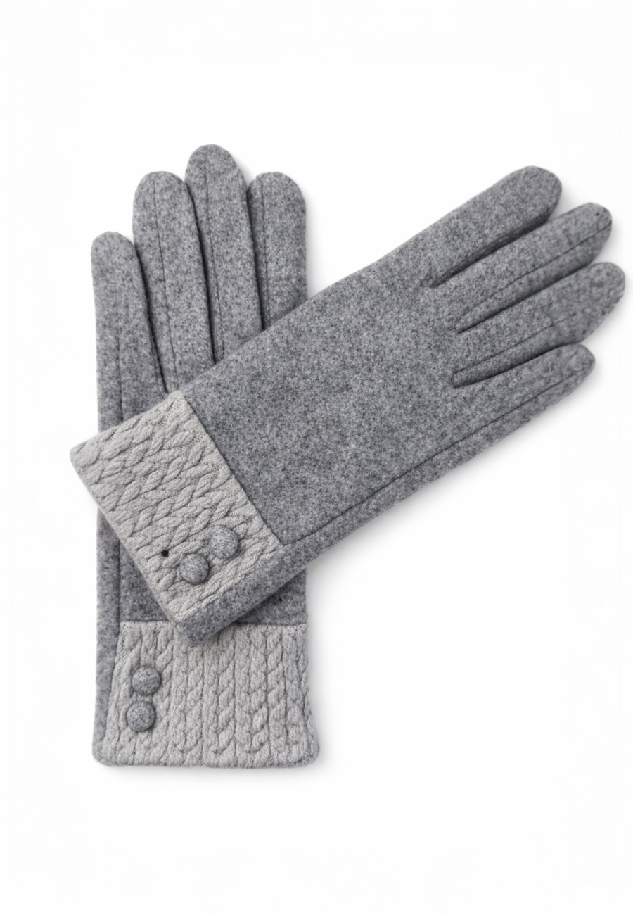 Klasik Yün Dokulu Günlük Kadın Eldiven – Gri
