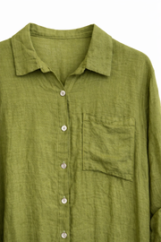 Ham Keten Gömlek Elbise Yağ Yeşili
