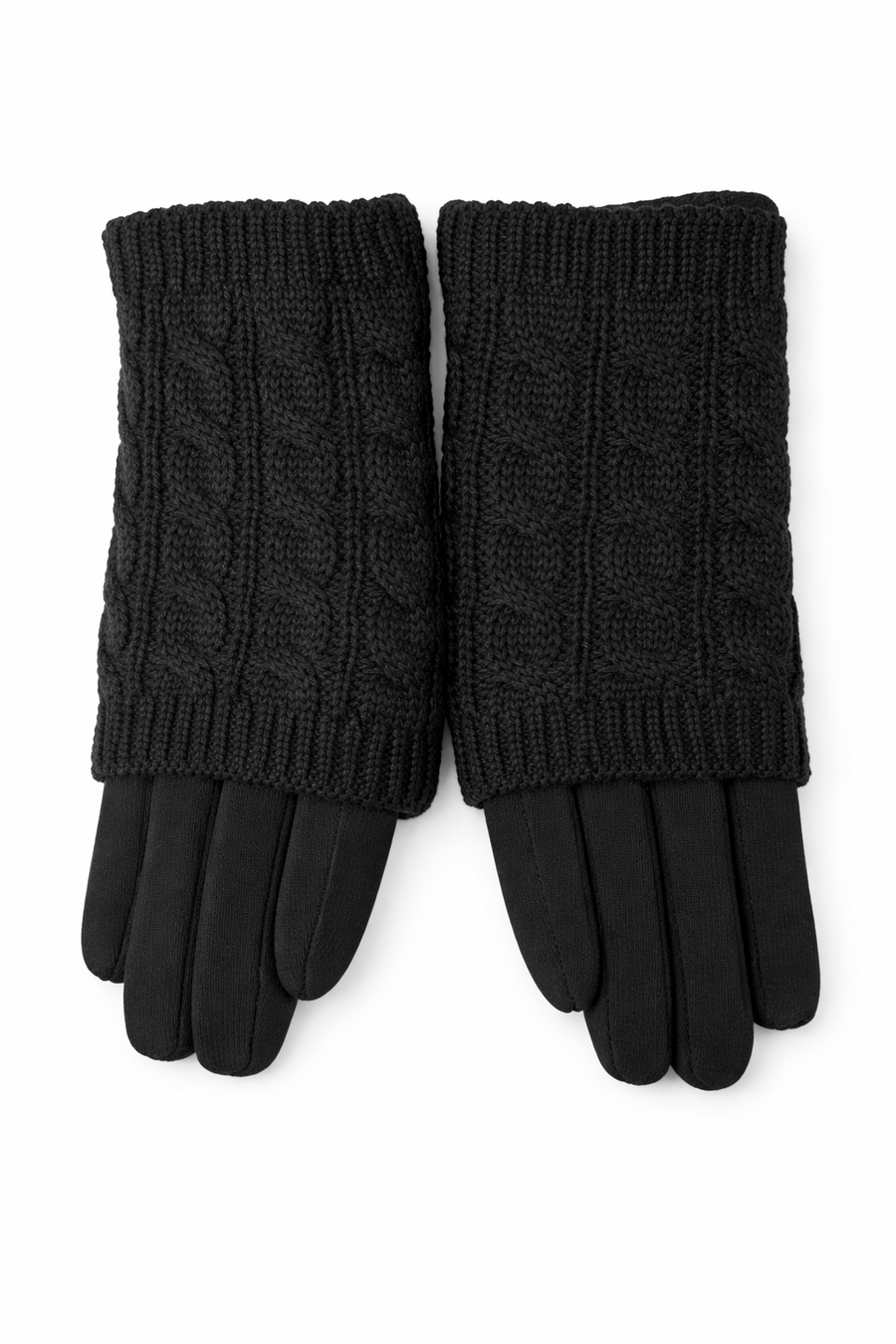 Örgü Manşetli Dokunmatik Siyah Kadın Eldiven