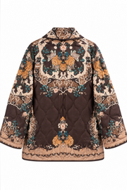 Çiçek Desenli Kapitone Kimono | Kahverengi