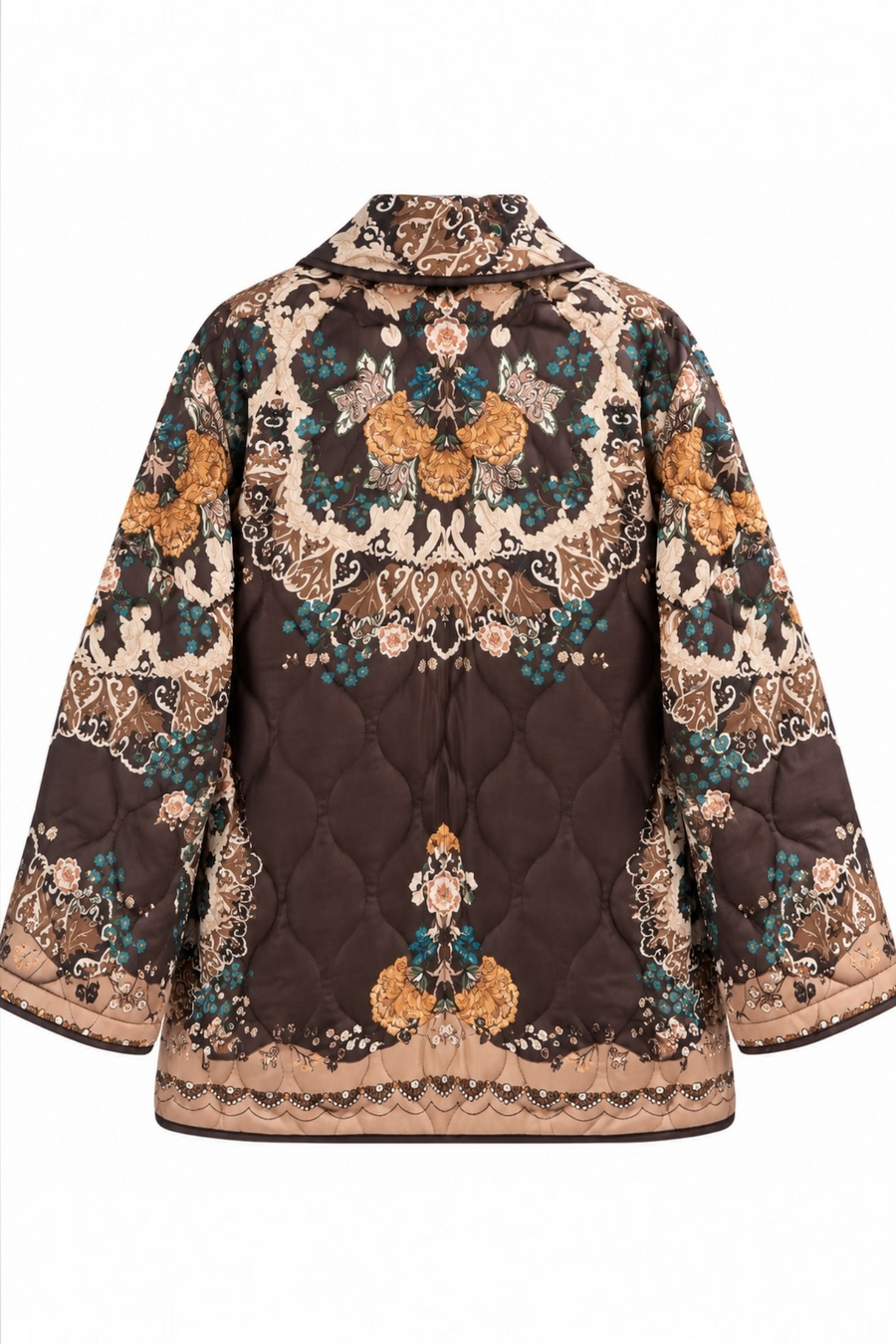 Çiçek Desenli Kapitone Kimono | Kahverengi