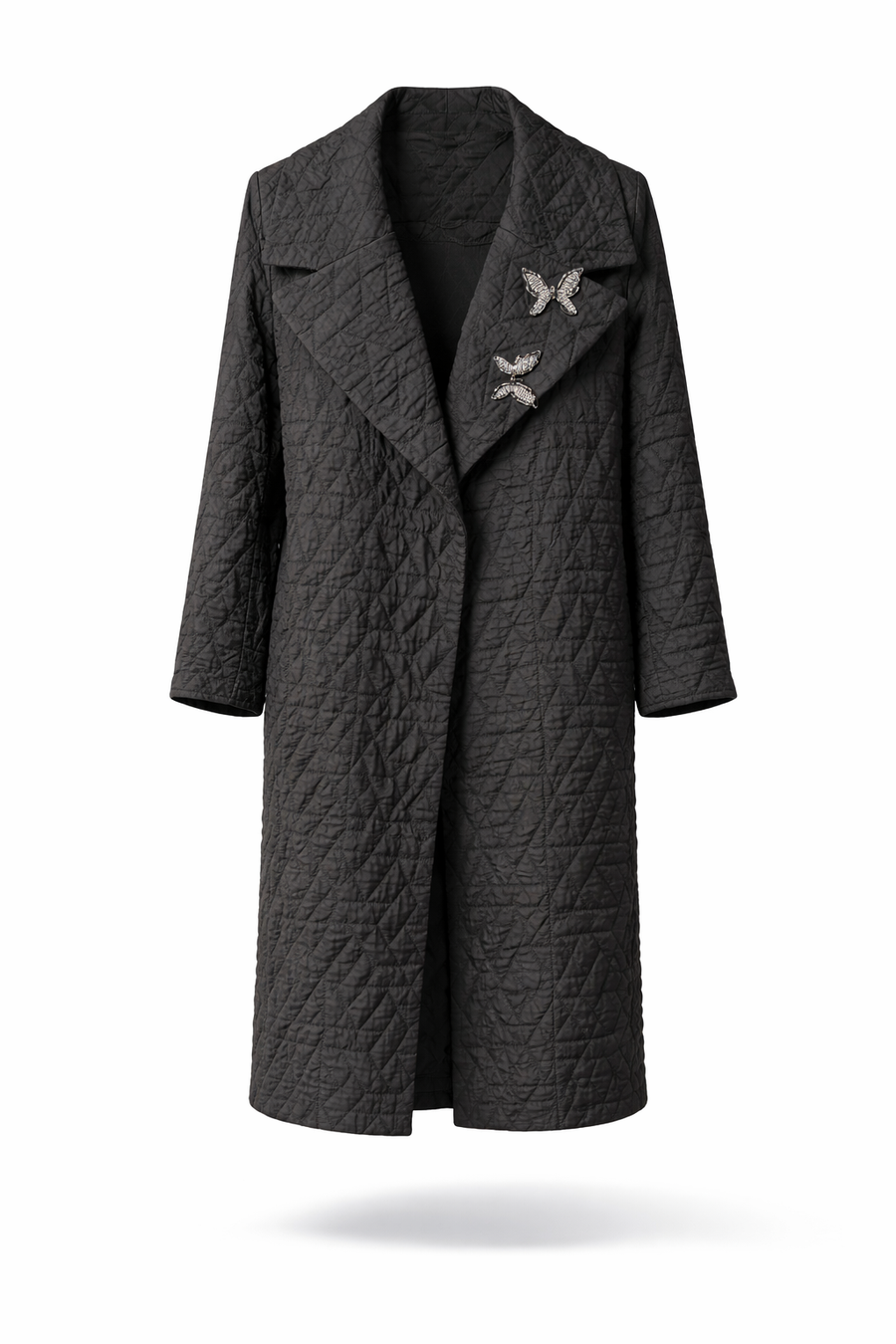 Kelebek Detaylı Kapitone Uzun Kaban