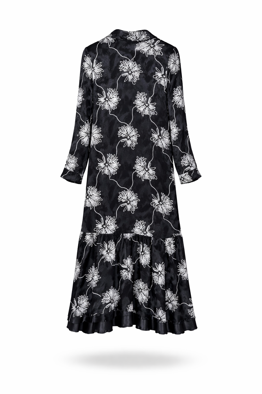Çiçek Desenli Siyah Jakarlı Elbise