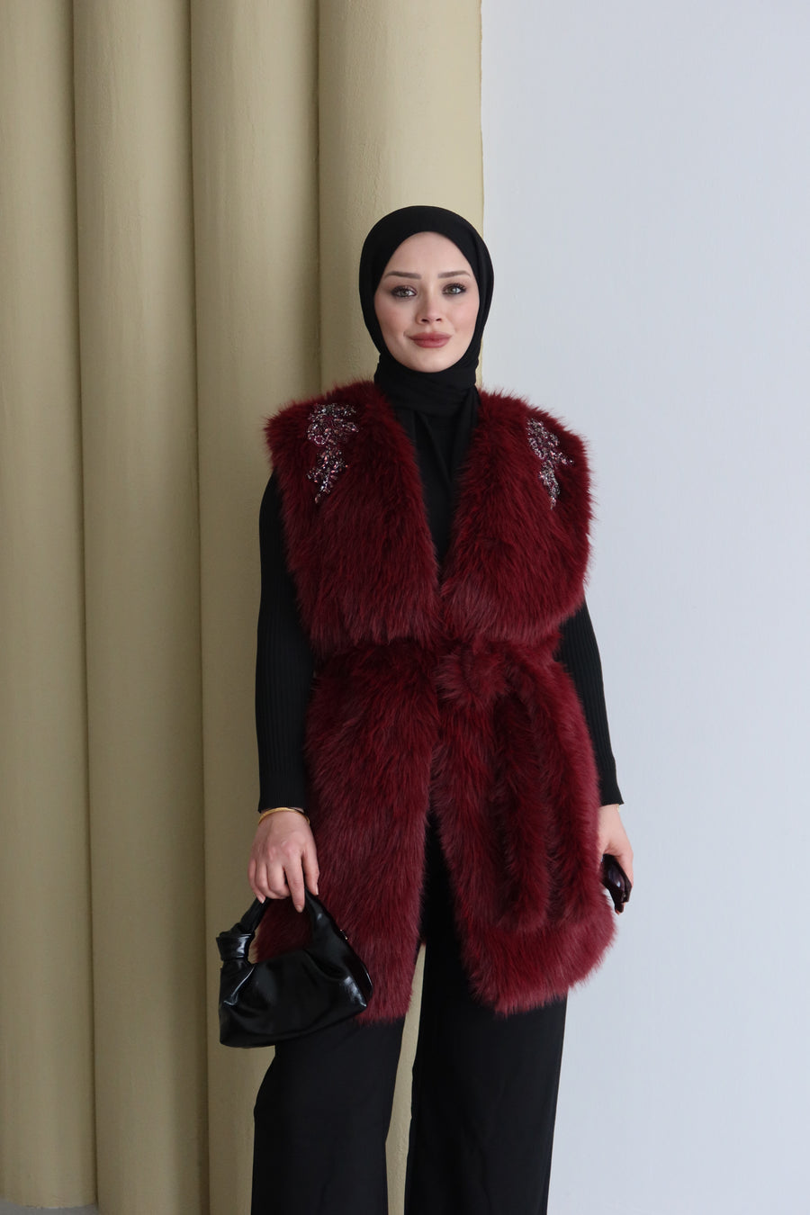 Kisya Yelek Bordo İşlemeli