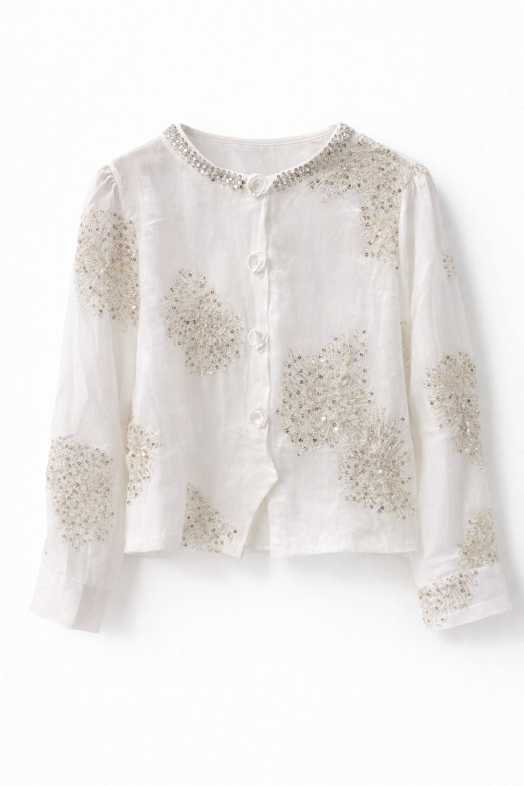 Taş İşlemeli Şifon Gömlek Etek Takım – Beyaz