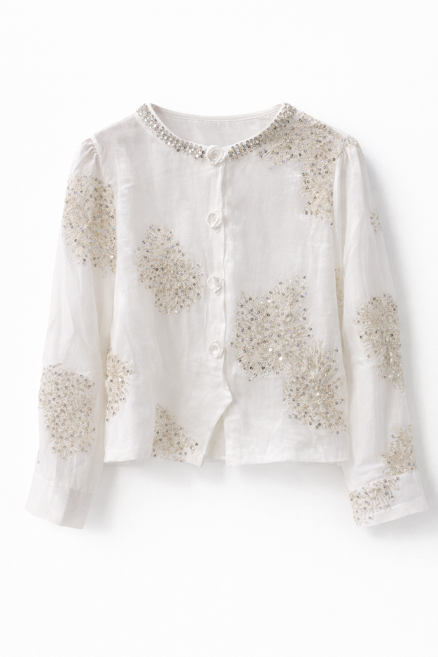 Taş İşlemeli Şifon Gömlek Etek Takım – Beyaz