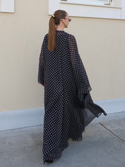 Bohem Paisley Uzun Kimono Siyah Puantiye