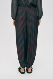 ORF-Beli ve Paçası Lastikli Ekose Desenli Şalvar Pantolon Bordo